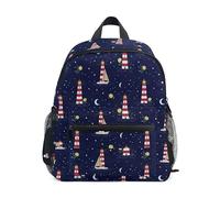 ODAWA Kids Backpacks with Name Tag, Lighthouse Night Sky Navy Girls Bookbags with Adjustable Straps, Lighthouse Night Sky Navy, M