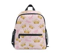 ODAWA Kids Backpacks with Name Tag, Princess Crown Words Pink with Chest Strap, Little Kid Backpack, Princess Crown Words Pink, M