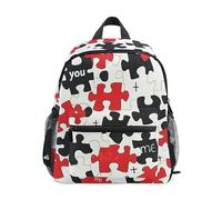 ODAWA Kids Backpacks with Name Tag, Puzzle Love Red 12 Inch Backpack for Boys Girls, Girl Backpack for School, Puzzle Love Red, M