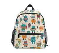 ODAWA Kids Backpacks with Name Tag, Retro Robot Beige Preschool Backpack with Chest Strap School Backpack, Retro Robot Beige, M