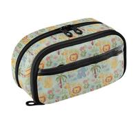 ODAWA Large Pencil Pouch Cute Cartoon Jungle Animals with Elastic Pen Slots, See-Through Big Capacity Pencil Case Organizer with Double Zipper for School Office