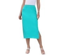 ODAWA Light Blue Women's Midi Skirt Pull-On Side-Slit Skirt Below Knee Stretchy Skirt, Small, Dark Turquoise, XL