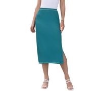 ODAWA Light Blue Women's Midi Skirt Pull-On Side-Slit Skirt Below Knee Stretchy Skirt, Small, Strong Blue, XL