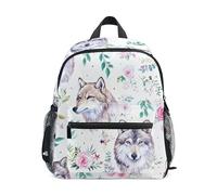 ODAWA Light Green Marble Girl Backpack for School Elementary School Kids Backpack with Chest Strap with Name Tag, Watercolor Wolf Floral, S