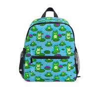 ODAWA Light Green Marble Girl Backpack for School Elementary School Kids Backpack with Chest Strap with Name Tag, Frogs Water Lilies Blue, S