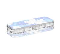 ODAWA Maple Leaves Pastel Blue Crayon Organizers and Storage Clear Double-deck Pencil Box 8.3" L x 3" W x 1.9" H