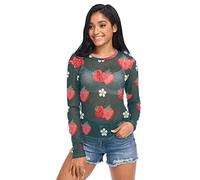 ODAWA Mardi Gras Sydney Long Sleeve Mesh Shirt See Through Mesh Top Tee Blouse for Women Girls, Cute Strawberry Flower, XL