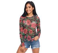 ODAWA Mardi Gras Sydney Long Sleeve Mesh Shirt See Through Mesh Top Tee Blouse for Women Girls, Vintage Roses Floral, XXL