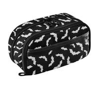 ODAWA Marker Storage Pencil Pouch White Bat Black Large See-Through Case, Big Capacity Organizer with Elastic Slots and Strong Zipper for Artists