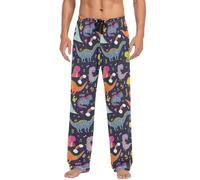ODAWA Pajama Pants for Men Trendy Illustrated Sleep Lounge Bottoms with Pockets Long PJ Pants, Cute Funny Dinosaurs, Large