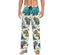 ODAWA Pajama Pants for Men Trendy Illustrated Sleep Lounge Bottoms with Pockets Long PJ Pants, Dinosaurs, XL