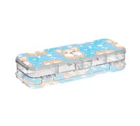 ODAWA Plastic Pencil Case Dogs Bones Blue Double Layered Marker Case for Kids 8.3" L x 3" W x 1.9" H