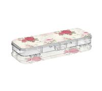 ODAWA Plastic Pencil Case Vintage Floral Red Roses Double Layered Pencil Cases for Teens 8.3" L x 3" W x 1.9" H