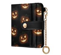 ODAWA Pu Leather Wallet Plaid Red Black Pocket Wallet with Id Window, Spooky Orange Smiles Black, One Size