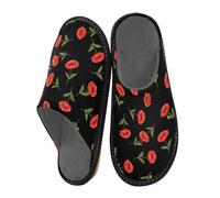 ODAWA Red Flowers Green Black Women's Comfortable Memory Foam Fall House Slippers Slip On House Shoes for Men Size 5.5-6