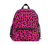 ODAWA Red Poppy Flower Kids Boy Backpack Preschool Backpack with Chest Strap Kid Backpacks for School with Name Tag, Leopard Print Black Brown Spots, S