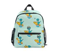 ODAWA Red Poppy Flower Kids Boy Backpack Preschool Backpack with Chest Strap Kid Backpacks for School with Name Tag, Cute Dinosaur Listening Music, M