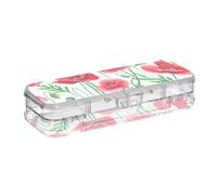 ODAWA Red Watercolor Poppies White Crayon Box with Snap Lid Crayon Holder for Kids 8.3" L x 3" W x 1.9" H
