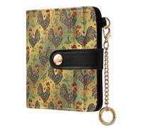 ODAWA RFID Women's Wallet Vintage Farm Beige Keychain Card Wallet with 7 Card Slots, Vintage Roosters Gold, One Size, Rfid Wallet