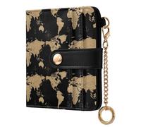 ODAWA RFID Women's Wallet Vintage Farm Beige Keychain Card Wallet with 7 Card Slots, Vintage World Map Black, One Size, Rfid Wallet