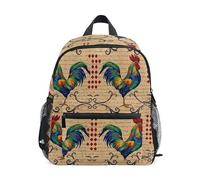 ODAWA Rooster Red Vintage with Chest Strap School Backpack for Kids with Name Tag, Rooster Red Vintage, M