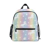 ODAWA School Backpacks for Kids Unicorns Stars Pastel Rainbow Stripes Kindergarten Backpacks with Adjustable Straps, Unicorns Stars Pastel Rainbow Stripes, S