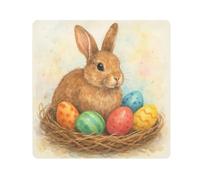 ODAWA Self Adhesive Cloth Brown Rabbit Colorful Easter Eggs Soft Reusable Wrap Cloth Lightweight Foldable Wrapper for Camera Accessories 13.8x13.8in