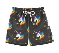 ODAWA Skateboard Prints Quick Dry Beach Hawaii Board Shorts Kids Swim Trunk Beach Board Shorts, Closed Eyes Rainbow, 4-5 Years