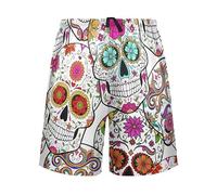ODAWA Skull Pirates Anchor Men's Pajama Bottoms Lightweight Stretch Pajama Sleepwear Short, Skulls With Flower005, XX-Large