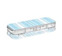 ODAWA Stripes Light Blue White Clear Pencil Boxes Plastic Storage Container with Snap Lid for School 8.3" L x 3" W x 1.9" H