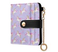 ODAWA Unicorn Rainbow Colorful Dreams Womens Wallet Rfid Blocking, Pu Leather Bifold Card Case, Zipper Coin Pocket Magnetic Tab, White Unicorns Pink Flowers, one size, Rfid Wallet