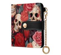 ODAWA Vintage Rabbit Flower Blue Small Wallet with Coin Pouch, Traveling Wallet, Vintage Skulls Red Rose, One Size, Rfid Wallet