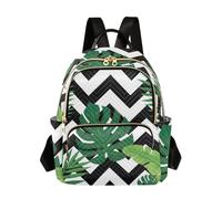 ODAWA Watercolor Flowers Butterflies Quilted Backpack with Back Zip Pocket Lightweight Travel Daypack, Tropical Leaves Chevron White, S, Daypack Backpacks