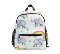 ODAWA Watercolor Gray Elephant Rainbow Kids School Backpack with Adjustable Straps School Backpack with Name Tag
