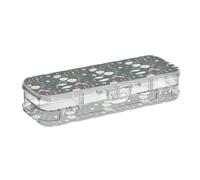 ODAWA Waterproof Pencil Case Dark Green Wildflower Daisies Double Layered Pencil Cases for Adults 8.3" L x 3" W x 1.9" H