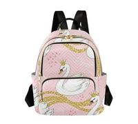 ODAWA White Polka Dots Black Quilted Backpacks with Comfortable Leather Handle Lightweight Backpack, White Swans Pink, S