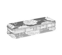 ODAWA White Roses Black Pen and Pencil Holder Double Deck Pencil Box 8.3" L x 3" W x 1.9" H