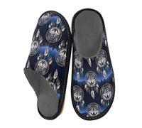 ODAWA Wolf Dreamcatcher Man Plush Memory Foam House Shoes/slippers, Washable Indoor House Shoes Size 5.5-6