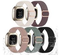 Odbeai Compatible with Fitbit Versa 3 Bands/Versa 4 Bands for Woman Men, Compatible with Fitbit Sense 2 Band/Sense Band, Water-Resistant Adjustable Stretchy Nylon Soft Sport Strap, 5 Packs