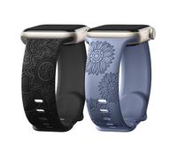 Odbeai Women Soft Silicone Sport Band Engraved Floral Pattern Compatible with Apple Watch Bands 38mm 40mm 41mm 42mm 44mm 45mm 46mm 49mm, A-Blue Grey + Black, 42mm/44mm/45mm/49mm, Casual