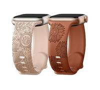 Odbeai Women Soft Silicone Sport Band Engraved Floral Pattern Compatible with Apple Watch Bands 38mm 40mm 41mm 42mm 44mm 45mm 46mm 49mm, A-Caramel + Milk Tea, 38mm/40mm/41mm/Series 10 42mm, Casual