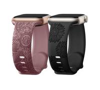 Odbeai Women Soft Silicone Sport Band Engraved Floral Pattern Compatible with Apple Watch Bands 38mm 40mm 41mm 42mm 44mm 45mm 46mm 49mm, A-Black+Smoky Purple, 44mm/45mm/46mm/49mm/Series 3 2 1 42mm