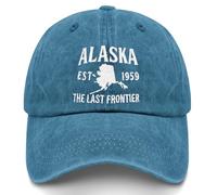ODCRAT Alaska The Last Frontier Washed Denim Dad Hat Unisex Baseball Cap, Embroidered-cyan, One Size