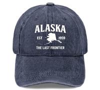 ODCRAT Alaska The Last Frontier Washed Denim Dad Hat Unisex Baseball Cap, Navy Blue, One Size