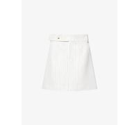 Odd Muse Womens Odd Muse Pinstripe Buttoned-Waist Woven Mini Skirt White M