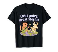 Odd Pairs Great Stories Cat & Dog World Map Design T-Shirt