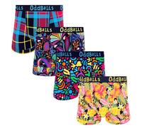 OddBalls Mens Boxers Multipack - 4 Classic Fit Cotton Boxer Shorts, Underwear with Elastic Waistband - Breathable, Soft Mens Boxer Briefs (UK, Alpha, XXL, Regular, Regular, Neon Jungle)