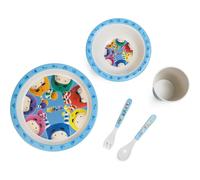 Oddbods Bamboo Fiber Kids Dinnerware Dinner Set 5pc Boys Girls Fork Knife Cup Bowl Plate Eco Biodegradable BPA-Free Childrens