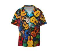 OdDdot Color Acoustic and Guitars Print Men’s Dress Shirts Athletic Slim Fit Short Sleeve Casual Business Button Down Shirt Black