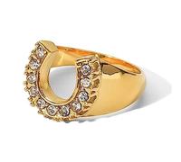OdDdot Cubic Zircon Horseshoe Ring 18k Gold Plated Stainless Steel Casual Personality Jewelry Gift Ins Trendy Popular Design Ring
